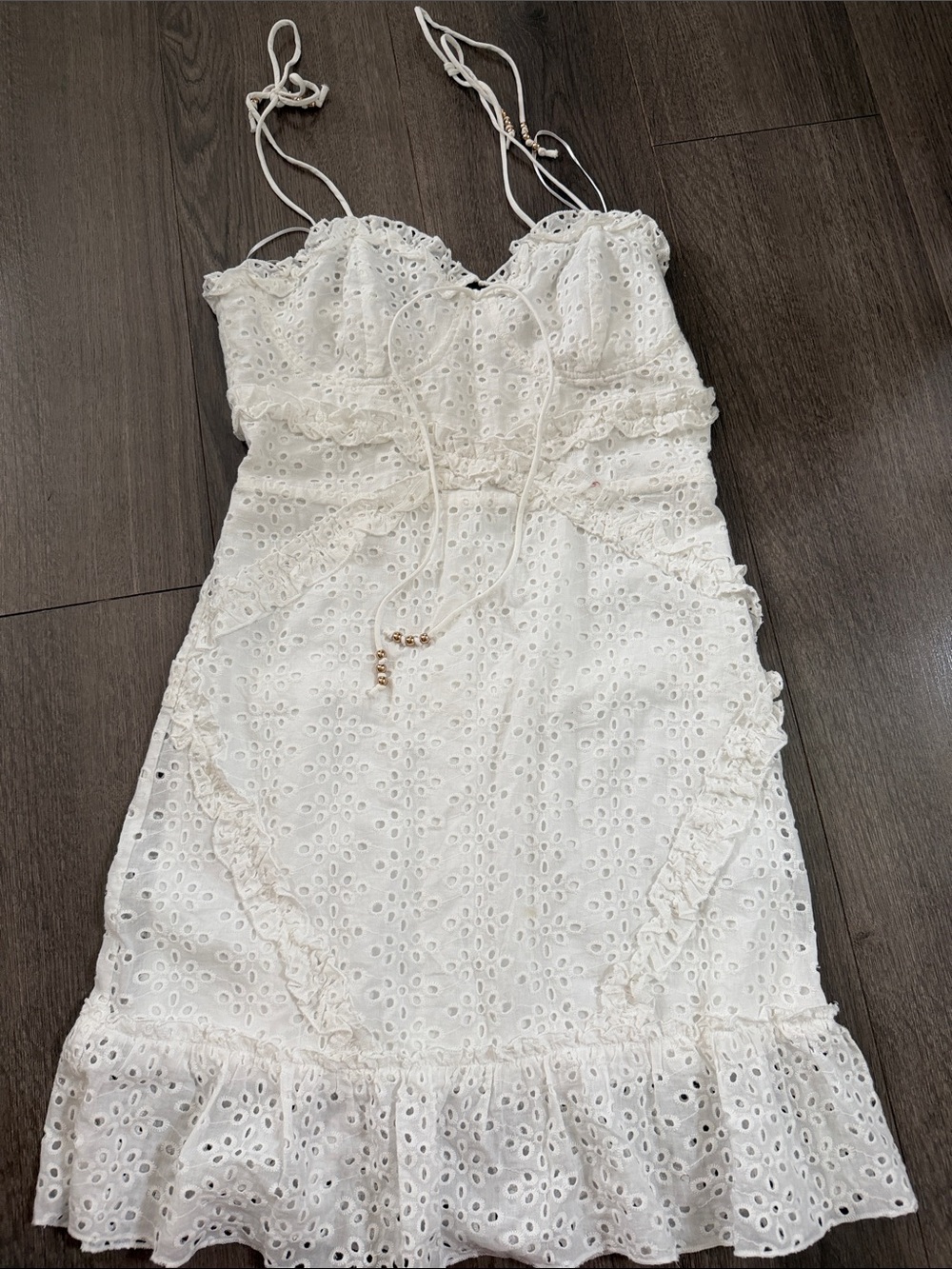 Women's White Eyelet Mini Dress with Ruffle Trim